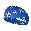 Royal blue elastic headband with black and white football prints for sports and fitness - Soccer Blue