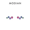 Exquisite S925 sterling silver rainbow stone stud earrings with colorful gemstones - 925 Sterling Silver(RHE1082)