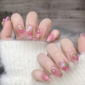 Uñas postizas hechas a mano con diseño de fresa rosa y lindos motivos 3D de flores - XS / Fresa Dulce