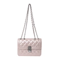 Pink pearl crossbody chain bag with quilted leather texture and silver buckle finish - Pink