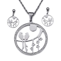Set collana e orecchini in acciaio con uccelli su ramo e cristalli circolari scintillanti - Colore Acciaio (KS94201-K)