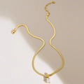 Elegant gold snake chain necklace featuring a rectangular clear zircon gemstone pendant - Gold with White Zirconia (DDK102)