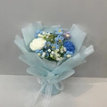 Handmade crochet flower bouquet in light blue wrapping for Mother's Day gift ornament - Forget-me-not Series