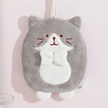 Niedliches graues Katzen-Handtuch aus saugfähiger Mikrofaser mit weißer Schleife zum Aufhängen - 19*25cm / Grau
