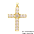 Detail of gold cross pendant with cubic zirconia inlay and product dimensions - Style 48/Gold Clear Square Round Stone/39.8*28*4.5mm