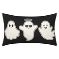 Linen texture Halloween pillowcase featuring three white cartoon ghosts on black background - Style 16-Black Three Ghosts