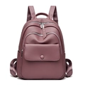 Mochila minimalista de cuero suave rosa para mujer con diseño de cremalleras múltiples - 34*12*28 / Morado