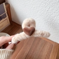 Plush cream hair claw clip with brown heart detail for winter hair styling - Brown Heart Plush Hair Claw