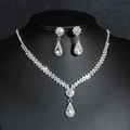 Sparkling silver rhinestone necklace and earrings set with teardrop pendants for weddings - Necklace + Earrings Set / Silver (DTN14027241S)