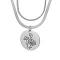 Collier double couche en acier titane avec chaîne serpent et pendentif fleur de marguerite - Avril-Argent (Marguerite)