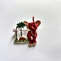Elephant brooch with red enamel and green palm tree design in golden finish - Enamel Elephant / Red