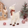 Standing white reindeer Christmas figurine with snowflake pattern fabric and striped scarf - Large Standing (53cm)
