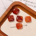 Square red-brown agate beads with white natural stripes for DIY jewelry making - Red-Brown White Striped Square Agate Style (39号)