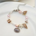 Set di braccialetti bohémien con perline rosa e bianche e ciondoli a stella marina - Stile Oceano Rosa Argento Antico (11 Argento Antico Rosa 3517)