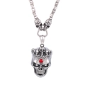 Punk-Silber-Totenkopfanhänger mit rotem Edelstein auf einer markanten Königskette - Roter Edelstein Krone Skelett (KP82813-BDJX)