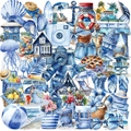 50 pezzi di adesivi PET trasparenti blu a tema spiaggia estiva per decorazione scrapbooking - Spiaggia Blu (SLP191)