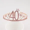 Rose gold 40th birthday crown headband with pink rhinestones and secure combs - 40 Years Old / Rose Gold