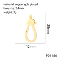 Detailansicht des 28mm Herz-Federverschlusses aus Gold mit Maßen und 2,4mm Lochgröße - P01486