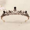 Vintage bronze Halloween crown featuring black rhinestones on a textured beige backdrop - Bronze/Black White Rhinestone