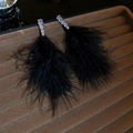 Sparkling silver stud earrings with black feather tassels in a brown jewelry gift box - 49# Silver Earring Post - Black Feather