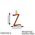 Detail view of red enamel letter Z pendant in stainless steel with exact measurements - Letter Z-Red