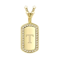 Gold plated rectangular pendant necklace with letter T engraving and zircon accents - Gold Letter T