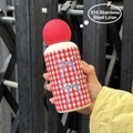 350ml 316 stainless steel vacuum flask with red checkered pattern and blue bow designs - 350ml / Red Spherical Lid / Red White Plaid Bow
