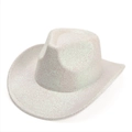 British style iridescent pink western cowboy hat with sparkling glitter finish for parties - 57cm / Off White