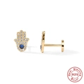 Golden S925 sterling silver Hamsa hand stud earrings with blue and clear crystals - Hamsa Hand (Style 6) / Gold
