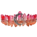 Orange and pink crystal quartz tiara crown with silver moon and star accents - Yellow Orange