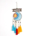 Bohemian Evil Eye Dreamcatcher with blue moon weaving and colorful tassels on wood - 4002B With Wood Stick