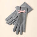 Grey winter thermal gloves for women with elegant pink bow decoration and warm lining - Medium Butterfly De-Velvet / Gray