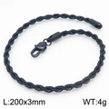 Bracelet chaîne corde torsadée noire en acier titane avec fermoir homard 3mm large 200mm - 20cm / 3mm / Noir