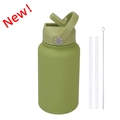 Green 650ml insulated sports bottle set with handle, straws and cleaning brush - Matcha Green