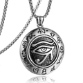 Vintage stainless steel Eye of Horus medallion pendant necklace with ancient symbols - Silver Eye (Stainless Steel Chain)