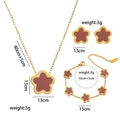 Gouden titanium stalen bloemen sieradenset met rode kettingen, oorbellen en armband - 711 3-delige Set Rode Schelp