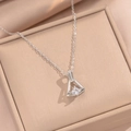 Silver triangle dress pendant necklace with square zircon in a beige jewelry gift box - White Zirconia Style (470) / Silver