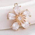Golden flower pendant with clear zircon teardrop crystals for DIY jewelry making - S116-11 Gold White Teardrop Flower