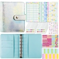 A7 laser texture blue PU leather budget binder set with rainbow zipper pockets - Complete Budget Binder Set (Inc. Zip Pockets/Cards/Stickers) / Blue Green Gradient