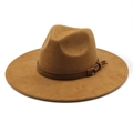 Brown wide brim faux suede fedora hat with tassel band and flat brim for men and women - M (56-59cm) / Khaki Suede