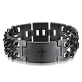 Black stainless steel Cuban chain bracelet with rectangular cross and Lord's Prayer engraving - Black Cross