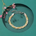 Three-tone braided flat snake chain bracelet in gold and silver stainless steel - Mixed Color Bracelet