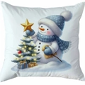 Housse de coussin blanche avec bonhomme de neige décorant un sapin de Noël - Style 16