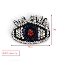 Detail showing embroidered evil eye brooch dimensions 95x72mm and 31g weight - Black Base Silver Rhinestone Blue Beads Large Eye-BE1506BK00