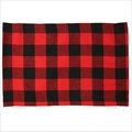 Detail of red and black buffalo plaid placemat with reinforced stitched edges on white background - Red and Black Grid