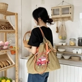 Khaki nylon tote bag with red food truck embroidery and orange woven rope strap - Khaki Dream Ice Cream Truck (No Strap)