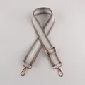 Adjustable grey and silver striped canvas shoulder strap with rose gold metal hardware - A24 Stripe Silver Silk