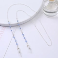 Silver eyewear chain with blue faceted beads and pearls for glasses or masks - 1165-5 (Transparent Blue)
