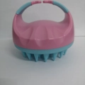 Pink and blue silicone scalp massager brush with ergonomic handle for hair washing - Pink + Blue Bristles