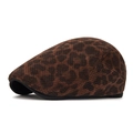Retro brown leopard print flat cap with high-quality knit texture for winter - L(58-60cm) / Coffee